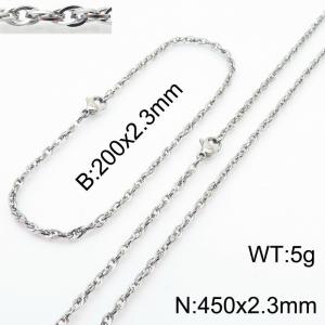2.3mm Link Silver Chains Wholesale Beacelet Necklace Stainless Steel Rope Chain 450mm Jewelry Set - KS216712-Z