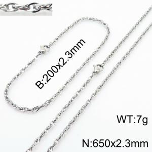 2.3mm Link Silver Chains Wholesale Beacelet Necklace Stainless Steel Rope Chain 650mm Jewelry Set - KS216716-Z