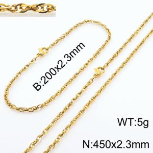 2.3mm Gold Plated Link Chain Beacelet Necklace Stainless Steel Rope Chain 450mm Wholesale Jewelry Set - KS216719-Z