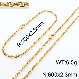 2.3mm Gold Plated Link Chain Beacelet Necklace Stainless Steel Rope Chain 600mm Wholesale Jewelry Set - KS216722-Z