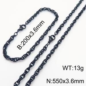 3.6mm Fashion Stainless Steel Bracelet Necklace Set Black - KS216749-Z