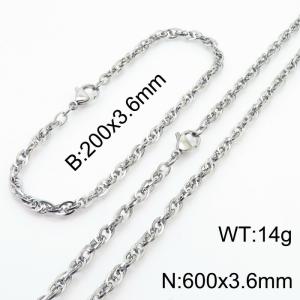 3.6mm Fashion Stainless Steel Bracelet Necklace Set  Silver - KS216757-Z