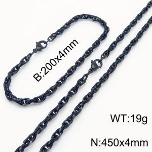 4mm Fashion Stainless Steel Bracelet Necklace Set Black - KS216768-Z
