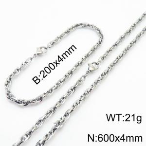 4mm Fashion Stainless Steel Bracelet Necklace Set Silver - KS216778-Z