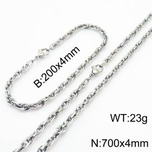 4mm Fashion Stainless Steel Bracelet Necklace Set Silver - KS216780-Z