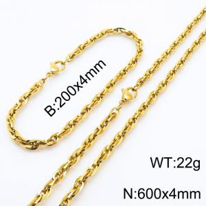 4mm Fashion Stainless Steel Bracelet Necklace Set Gold - KS216785-Z