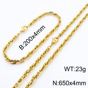 4mm Fashion Stainless Steel Bracelet Necklace Set Gold - KS216786-Z