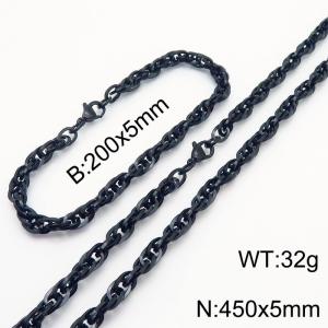 5mm Fashion and personalized Stainless Steel Polished Bracelet Necklace Set Color Black - KS216789-Z
