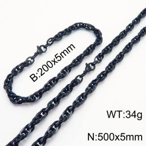5mm Fashion and personalized Stainless Steel Polished Bracelet Necklace Set  Color Black - KS216790-Z