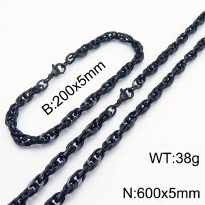5mm Fashion and personalized Stainless Steel Polished Bracelet Necklace Set  Color Black - KS216792-Z
