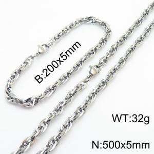 5mm Fashion and personalized Stainless Steel Polished Bracelet Necklace Set  Color Silver - KS216797-Z