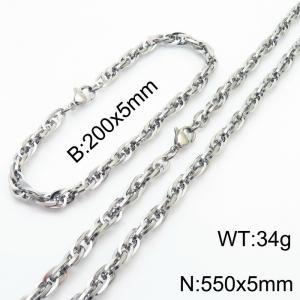 5mm Fashion and personalized Stainless Steel Polished Bracelet Necklace Set  Color Silver - KS216798-Z