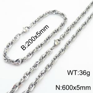 5mm Fashion and personalized Stainless Steel Polished Bracelet Necklace Set  Color Silver - KS216799-Z
