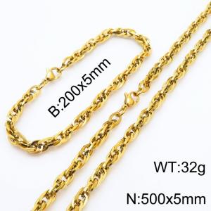 5mm Fashion and personalized Stainless Steel Polished Bracelet Necklace Set  Color Gold - KS216804-Z