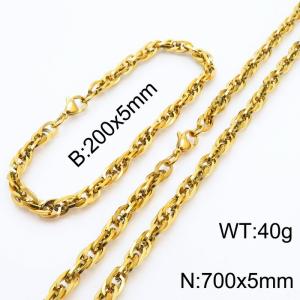 5mm Fashion and personalized Stainless Steel Polished Bracelet Necklace Set  Color Gold - KS216808-Z