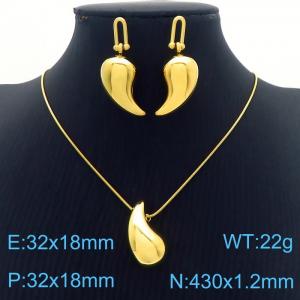 Fashionable stainless steel 430x1.2mm flat snake bone chain hanging chubby water droplet pendant gold necklace&earring set - KS216832-KFC