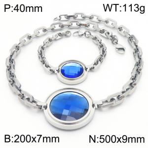 European and American stainless steel round zircon pendant women's bracelet necklace two-piece set - KS216849-Z