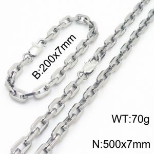 Silver Color 200x7mm Bracelet 500X7mm Necklace Lobster Clasp Link Chain Jewelry Sets For Women Men - KS217074-Z