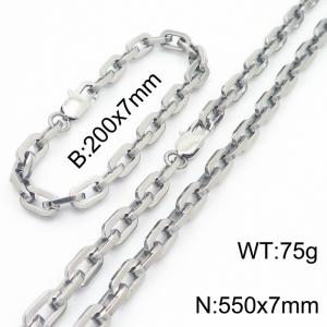 Silver Color 200x7mm Bracelet 550X7mm Necklace Lobster Clasp Link Chain Jewelry Sets For Women Men - KS217075-Z