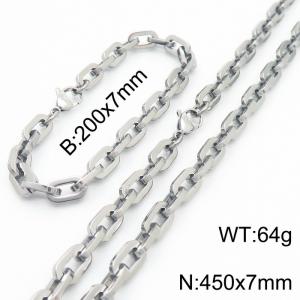 Silver Color 200x7mm Bracelet 450X7mm Necklace Lobster Clasp Link Chain Jewelry Sets For Women Men - KS217080-Z