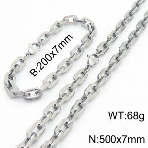 Silver Color 200x7mm Bracelet 500X7mm Necklace Lobster Clasp Link Chain Jewelry Sets For Women Men - KS217081-Z