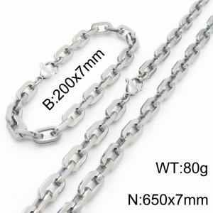 Silver Color 200x7mm Bracelet 650X7mm Necklace Lobster Clasp Link Chain Jewelry Sets For Women Men - KS217084-Z