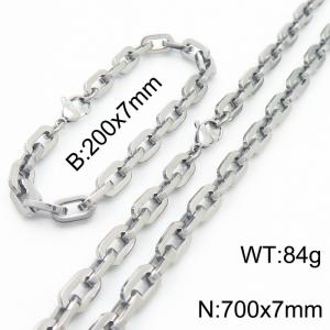 Silver Color 200x7mm Bracelet 700X7mm Necklace Lobster Clasp Link Chain Jewelry Sets For Women Men - KS217085-Z