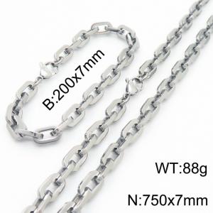 Silver Color 200x7mm Bracelet 750X7mm Necklace Lobster Clasp Link Chain Jewelry Sets For Women Men - KS217086-Z