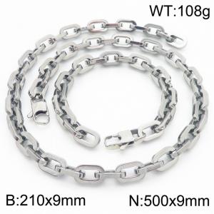 Silver Color 210x9mm Bracelet 500X9mm Necklace Lobster Clasp Link Chain Jewelry Sets For Women Men - KS217088-Z