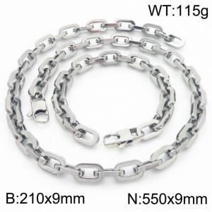 Silver Color 210x9mm Bracelet 550X9mm Necklace Lobster Clasp Link Chain Jewelry Sets For Women Men - KS217089-Z
