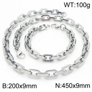 Silver Color 200x9mm Bracelet 450X9mm Necklace Lobster Clasp Link Chain Jewelry Sets For Women Men - KS217094-Z