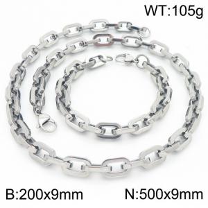 Silver Color 200x9mm Bracelet 500X9mm Necklace Lobster Clasp Link Chain Jewelry Sets For Women Men - KS217095-Z