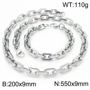 Silver Color 200x9mm Bracelet 550X9mm Necklace Lobster Clasp Link Chain Jewelry Sets For Women Men - KS217096-Z