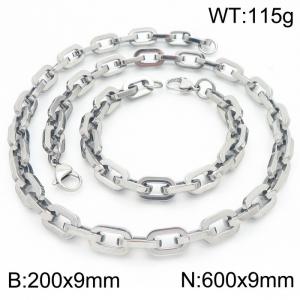 Silver Color 200x9mm Bracelet 600X9mm Necklace Lobster Clasp Link Chain Jewelry Sets For Women Men - KS217097-Z