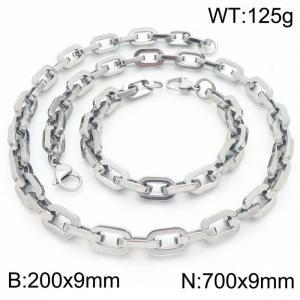 Silver Color 200x9mm Bracelet 700X9mm Necklace Lobster Clasp Link Chain Jewelry Sets For Women Men - KS217099-Z