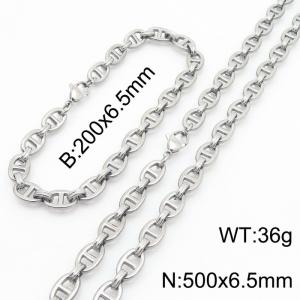 Silver Color 200x6.5mm Bracelet 500X4.5mm Necklace Lobster Clasp Pig Nose Link Chain Jewelry Sets For Women Men - KS217102-Z
