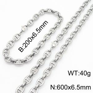 Silver Color 200x6.5mm Bracelet 600X4.5mm Necklace Lobster Clasp Pig Nose Link Chain Jewelry Sets For Women Men - KS217104-Z