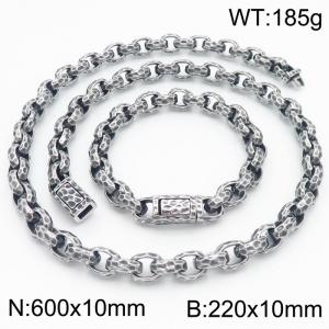 600x10mm Silver Color Stainless Steel Cuban Link Chain Neckalce For Women Men - KS217151-KJX
