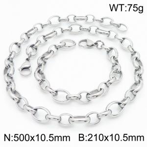 Simple and personalized stainless steel 210 × 10.5mm O-shaped chain lobster buckle charm silver bracelet&necklace set - KS217179-KFC