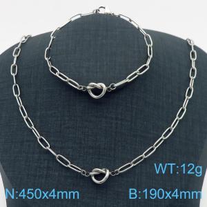 Simple Stainless Steel Knotted Charms Jewelry Set for Women Personalized Bracelet Necklace - KS217180-Z