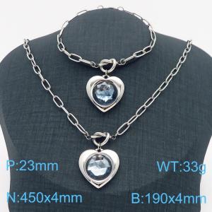 Stainless Steel  Stone Love Heart Charm Ladies Jewelry Set Personalized Knotted Charm Bracelet Necklace - KS217188-Z