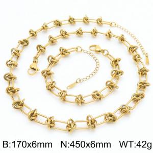 Special Stainless Steel Gold Color Knotted Links Jewelry Set for Women Simple Charm Bracelet Necklace - KS217215-Z