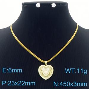 European and American Fashion Stainless Steel Heart Pendant Necklace with Diamond for Women Color white - KS217236-BI