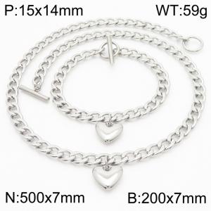 Stainless steel OT buckle heart-shaped pendant set - KS217539-Z
