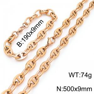 Stainless steel pig nose Japanese character chain bracelet necklace set - KS217722-Z