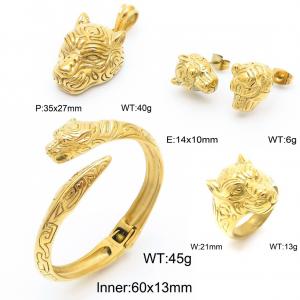 Punk style animal series gold tiger stainless steel jewelry men's set - KS218299-KJX