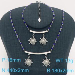 Fashionable and trendy stainless steel curved piece connected double star pendant bracelet necklace two-piece set - KS218400-Z