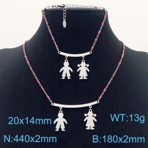 Fashionable and trendy stainless steel curved piece connecting boys and girls pendant bracelet necklace two-piece set - KS218406-Z