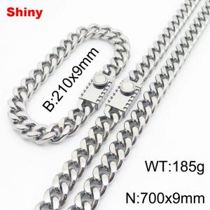 210x9mm Bracelet 700x9mm Necklace Silver Color Stainless Steel Cuban Curb Link Chain Chunky Jewelry Sets For Men Women - KS218603-Z