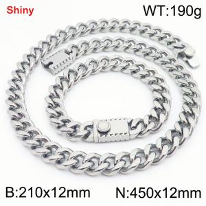 Steel colored stainless steel bracelet necklace Cuban chain set - KS219290-Z